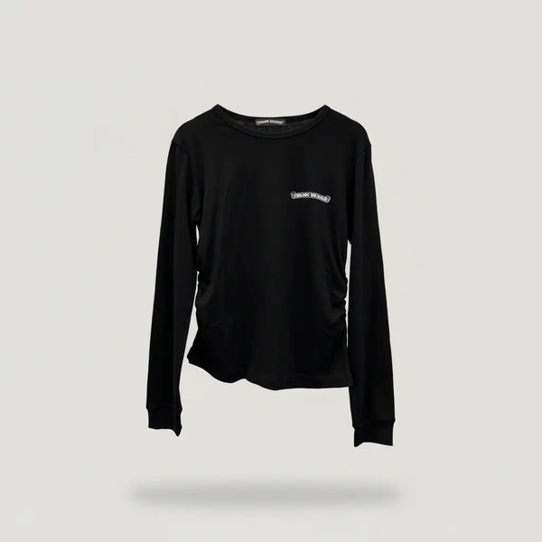 クロムハーツ スクロールロゴプリント ギャザー ロングスリーブTシャツ ブラック