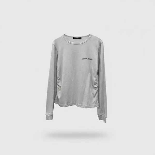 クロムハーツ スクロールロゴプリント ギャザー ロングスリーブTシャツ ヘザーグレー
