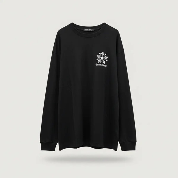 クロムハーツ リネンコットン クロスプリント長袖Tシャツ ブラック