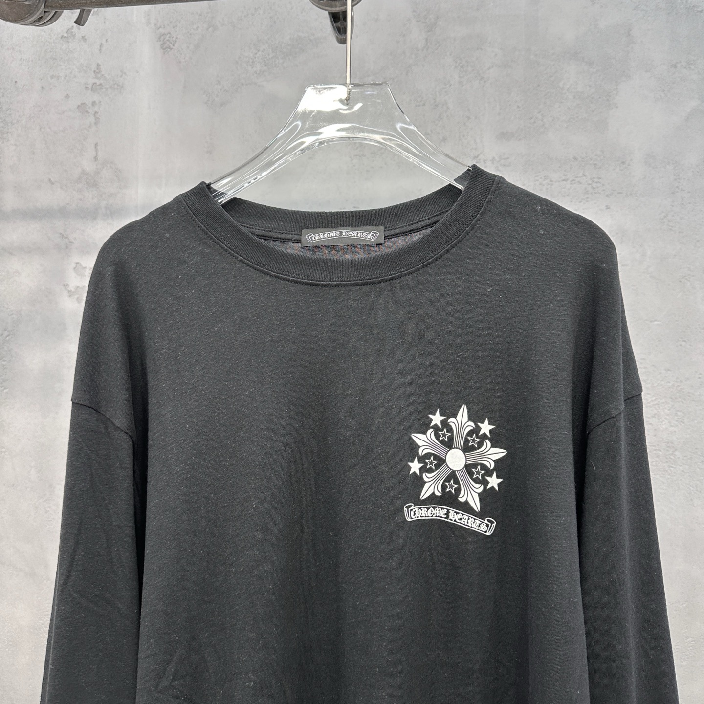 クロムハーツ リネンコットン クロスプリント長袖Tシャツ ブラック 詳細画像 3