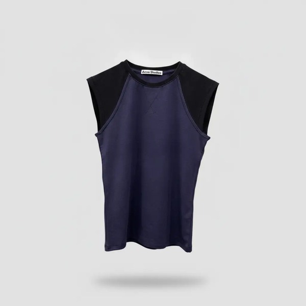 アクネ ストゥディオズ カラーブロック ノースリーブTシャツ ネイビー/ブラック