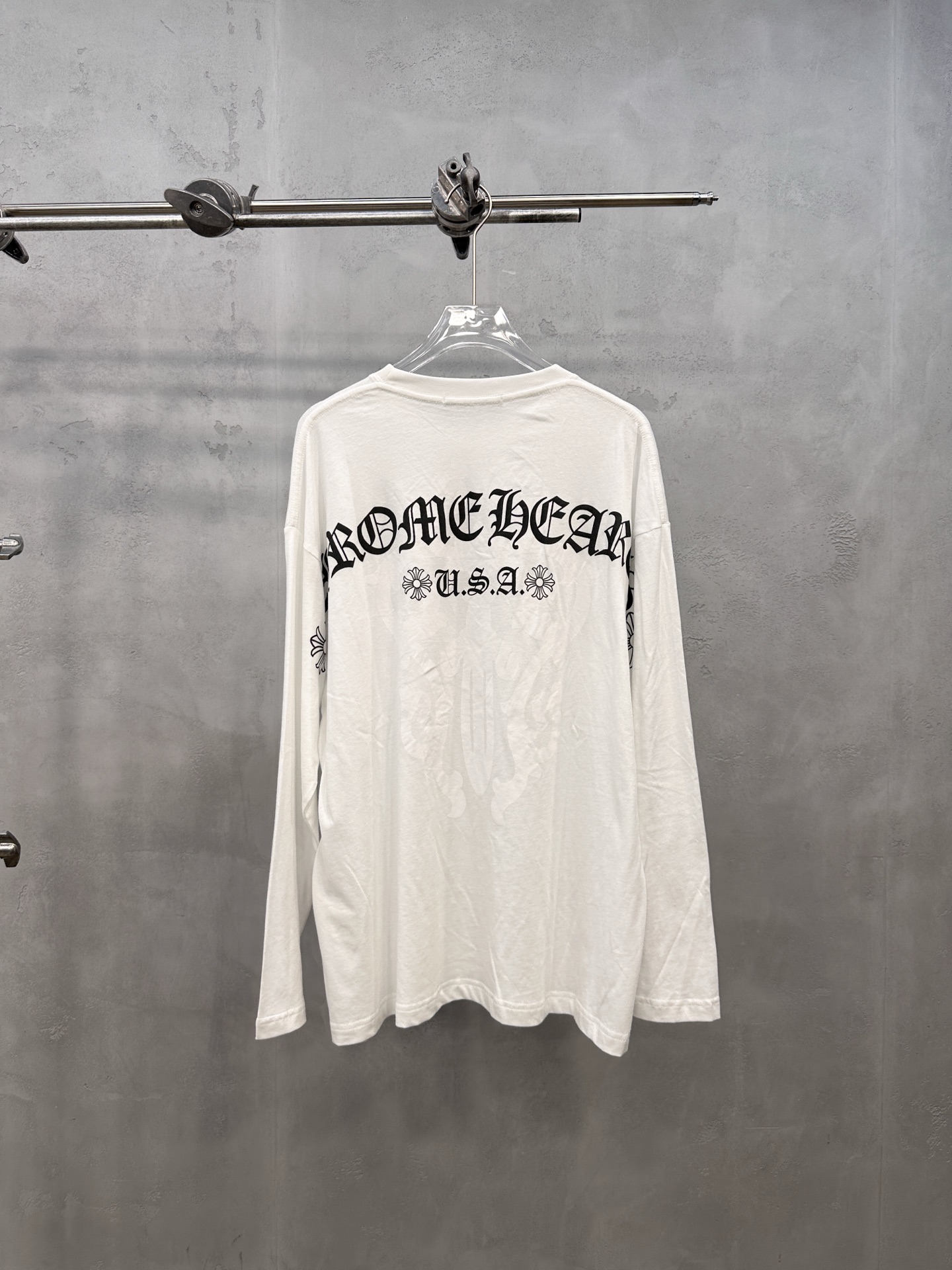 クロムハーツ ウォッシュ加工リネンコットン長袖Tシャツ ホワイト 詳細画像 2