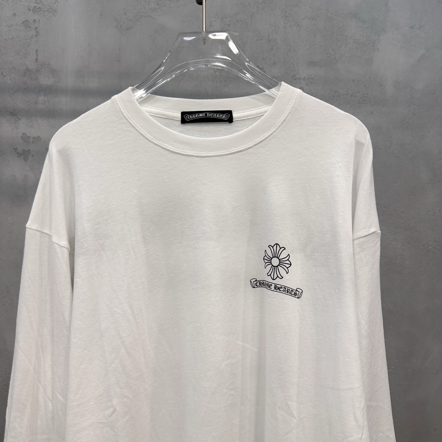 クロムハーツ ウォッシュ加工リネンコットン長袖Tシャツ ホワイト 詳細画像 3