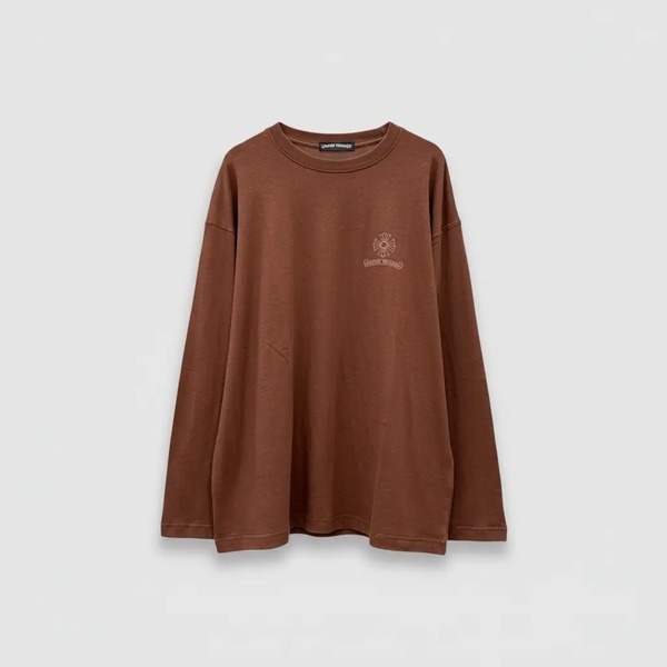 クロムハーツ リネンコットン長袖Tシャツ ダークブラウン チェストロゴプリント