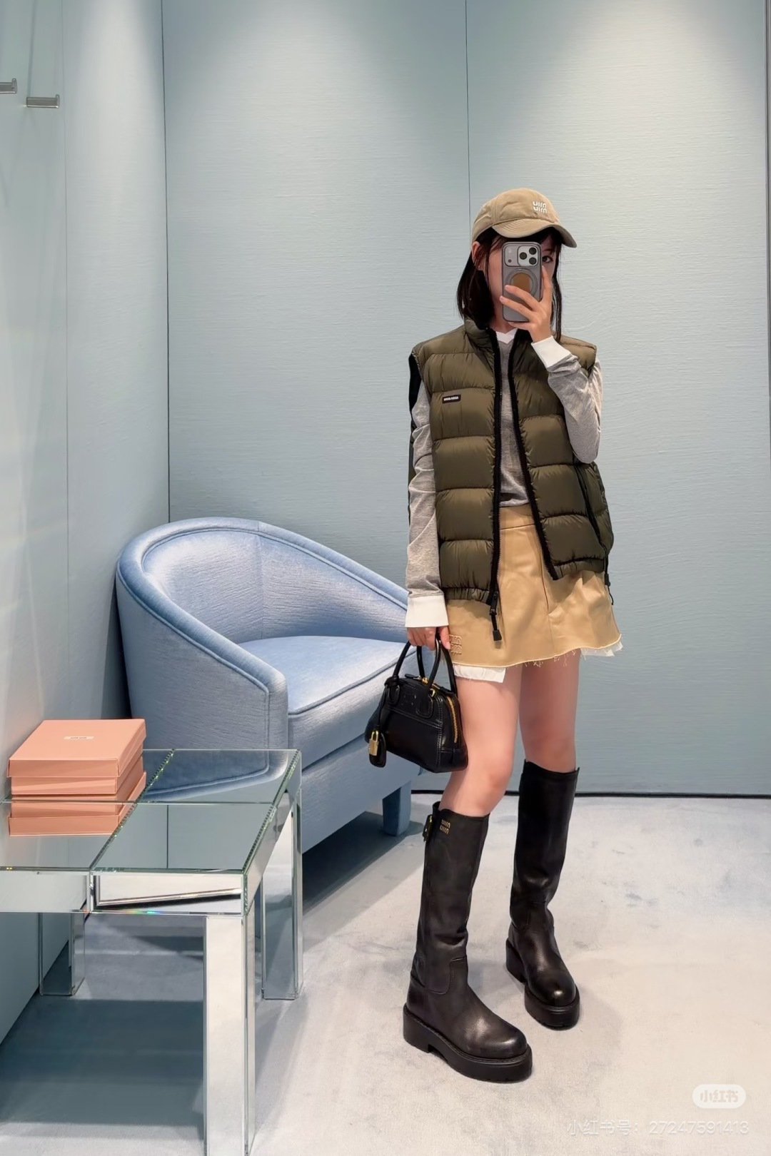 ミュウミュウ ダウンベスト オリーブグリーン CS336852028 詳細画像 3