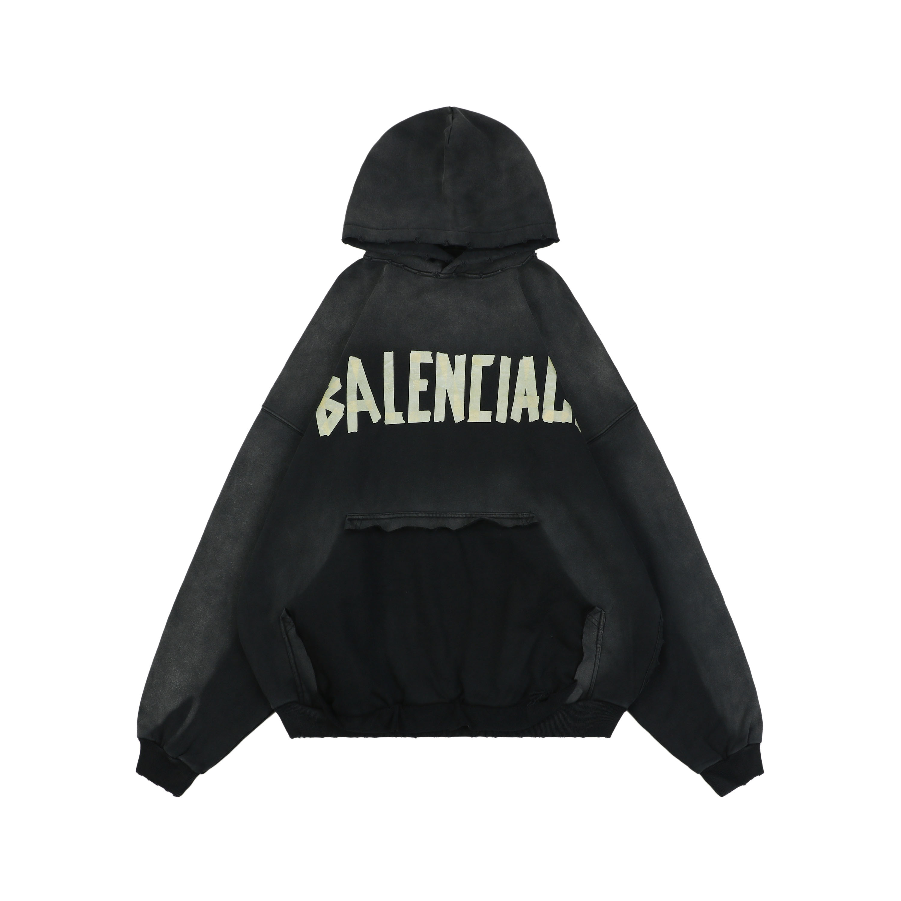 バレンシアガ Tape Type Ripped Pocket Hoodie オーバーサイズ 杢ブラック 744190TOVB11055 詳細画像 1