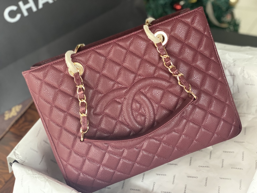 シャネル グランドショッピング トート GST キャビア ラズベリー ゴールド金具 詳細画像 2