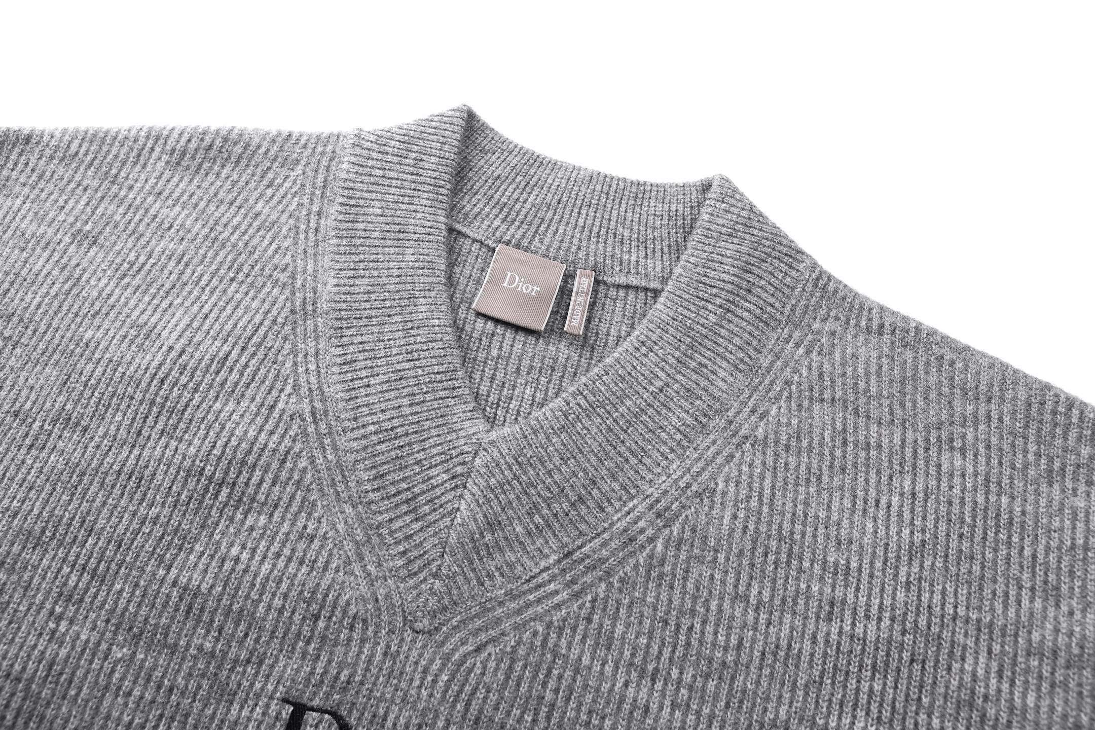 ディオール ロゴ刺繍 Vネック ニットセーター グレー 詳細画像 3