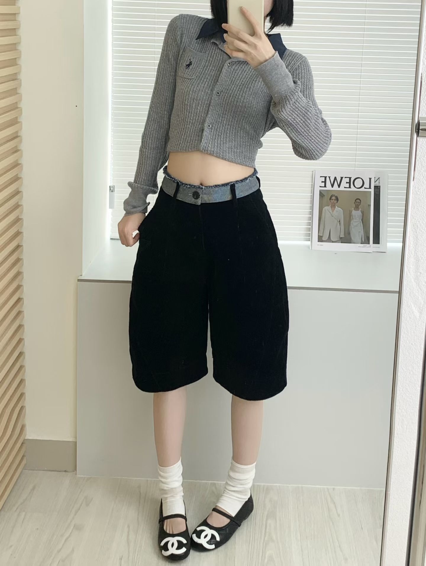 プラダ コーデュロイワイドショートパンツ ブラック
