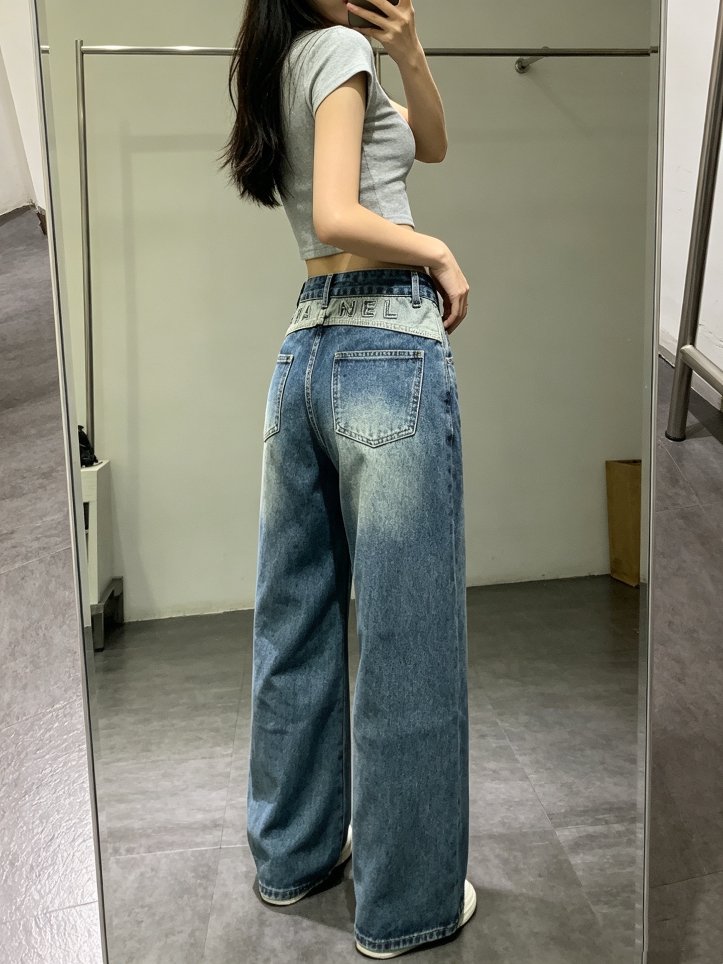 シャネル バックカラーブロック デニムパンツ