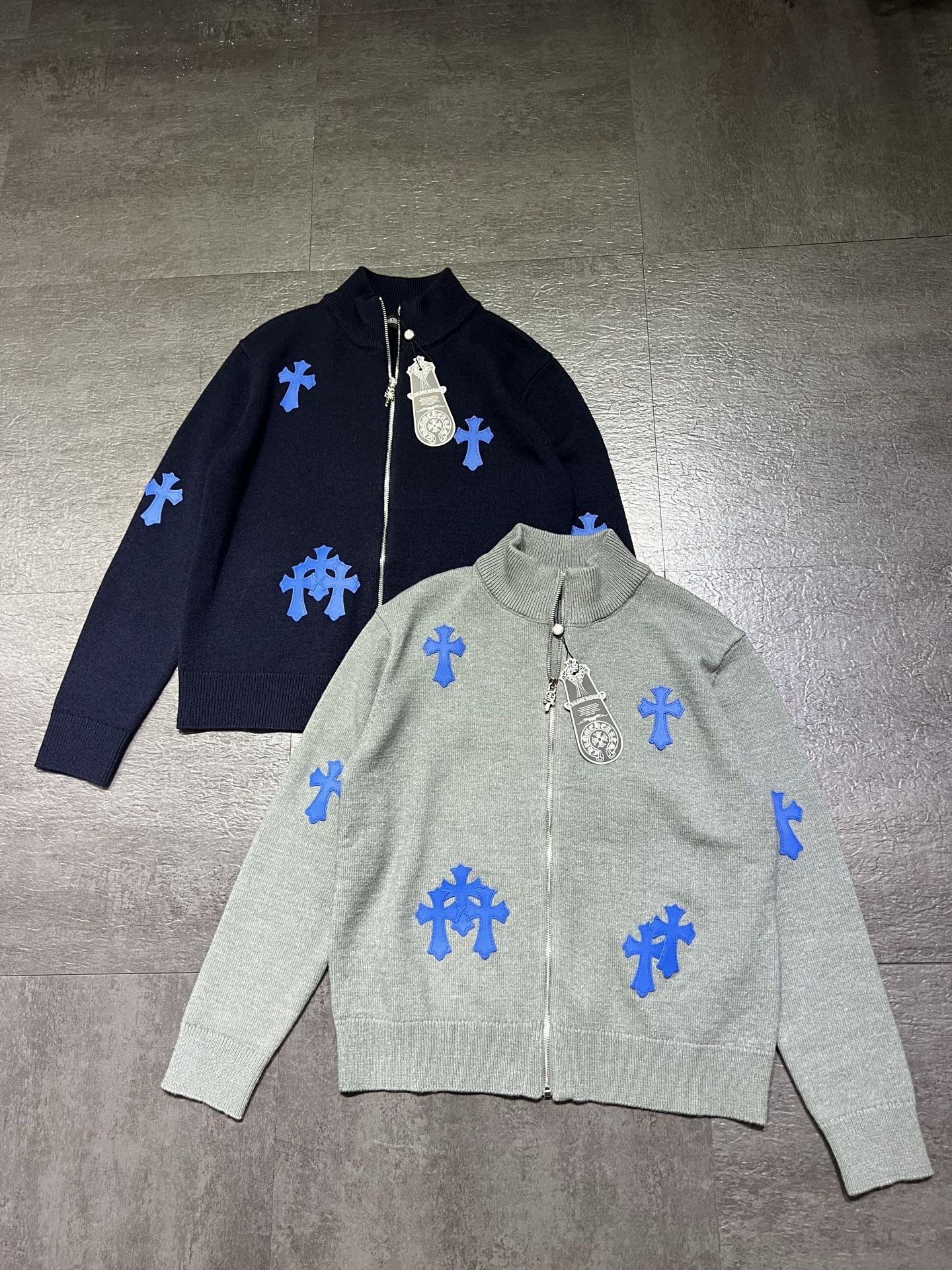 クロムハーツ 馬蹄クロス ニットカーディガン ネイビー 詳細画像 1