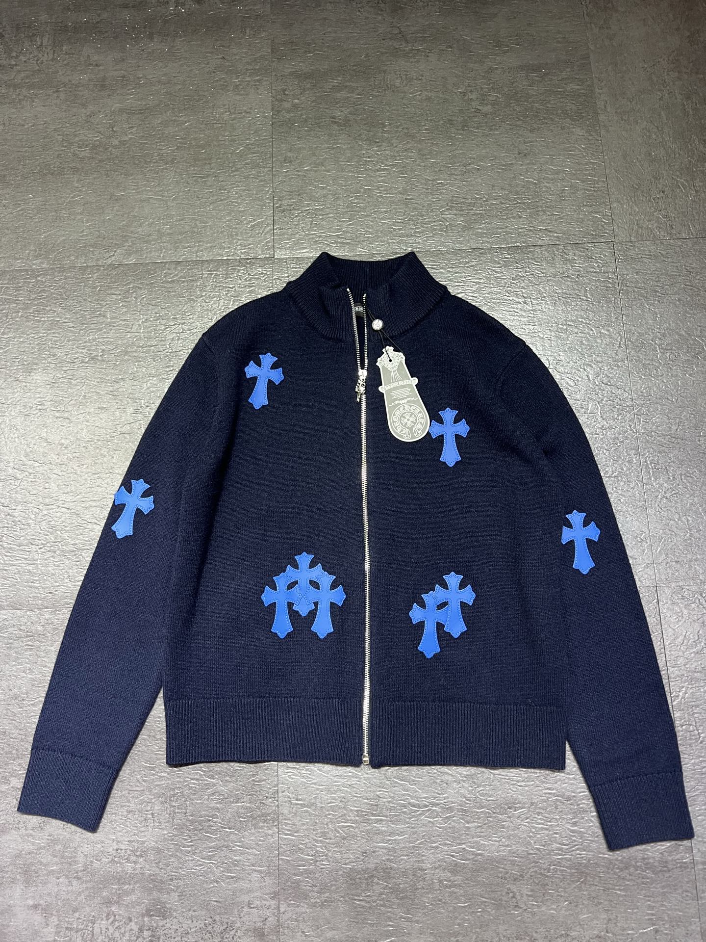 クロムハーツ 馬蹄クロス ニットカーディガン ネイビー 詳細画像 3