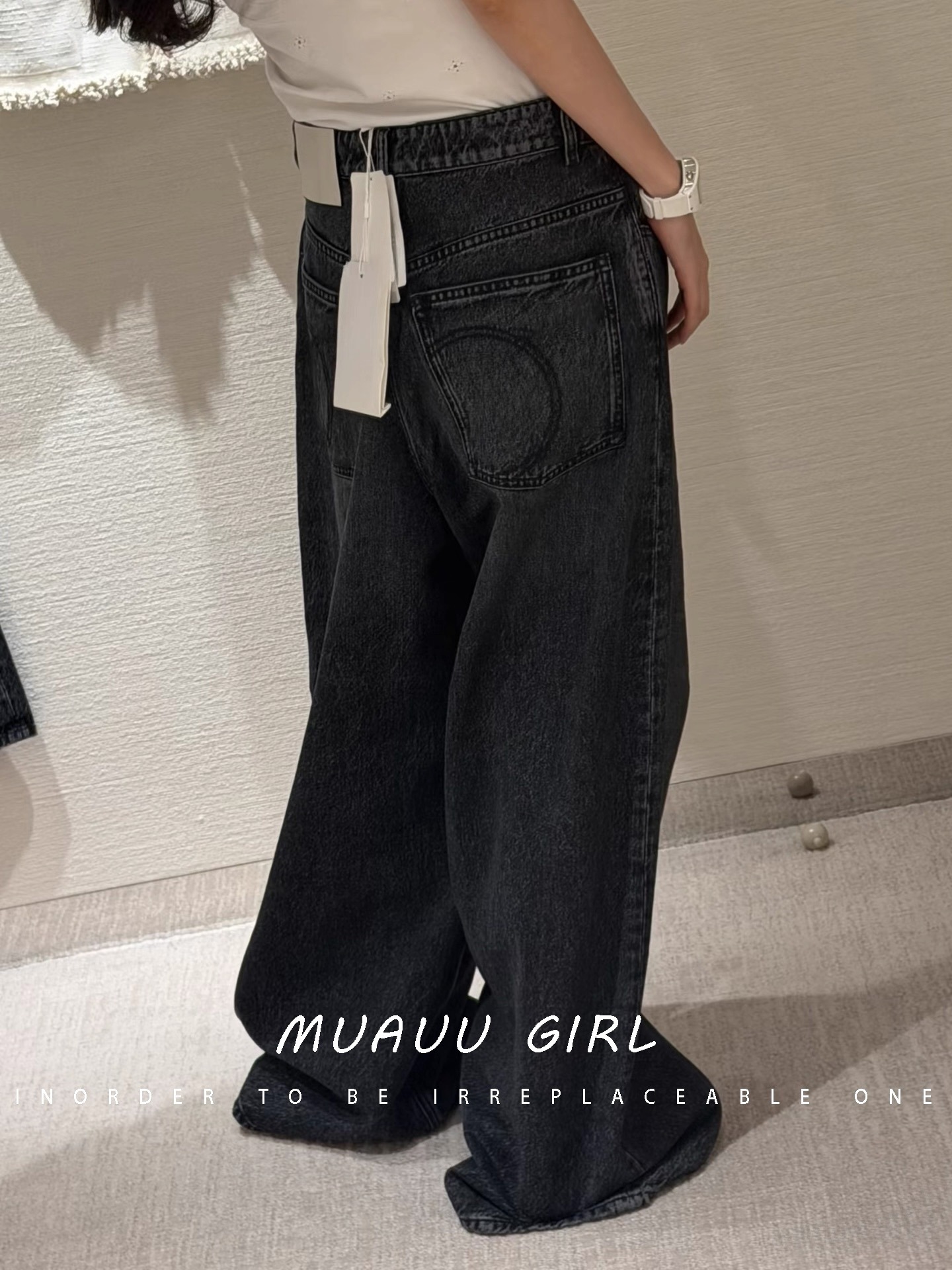 シャネル CCロゴ ワイドレッグ デニムパンツ ブラック