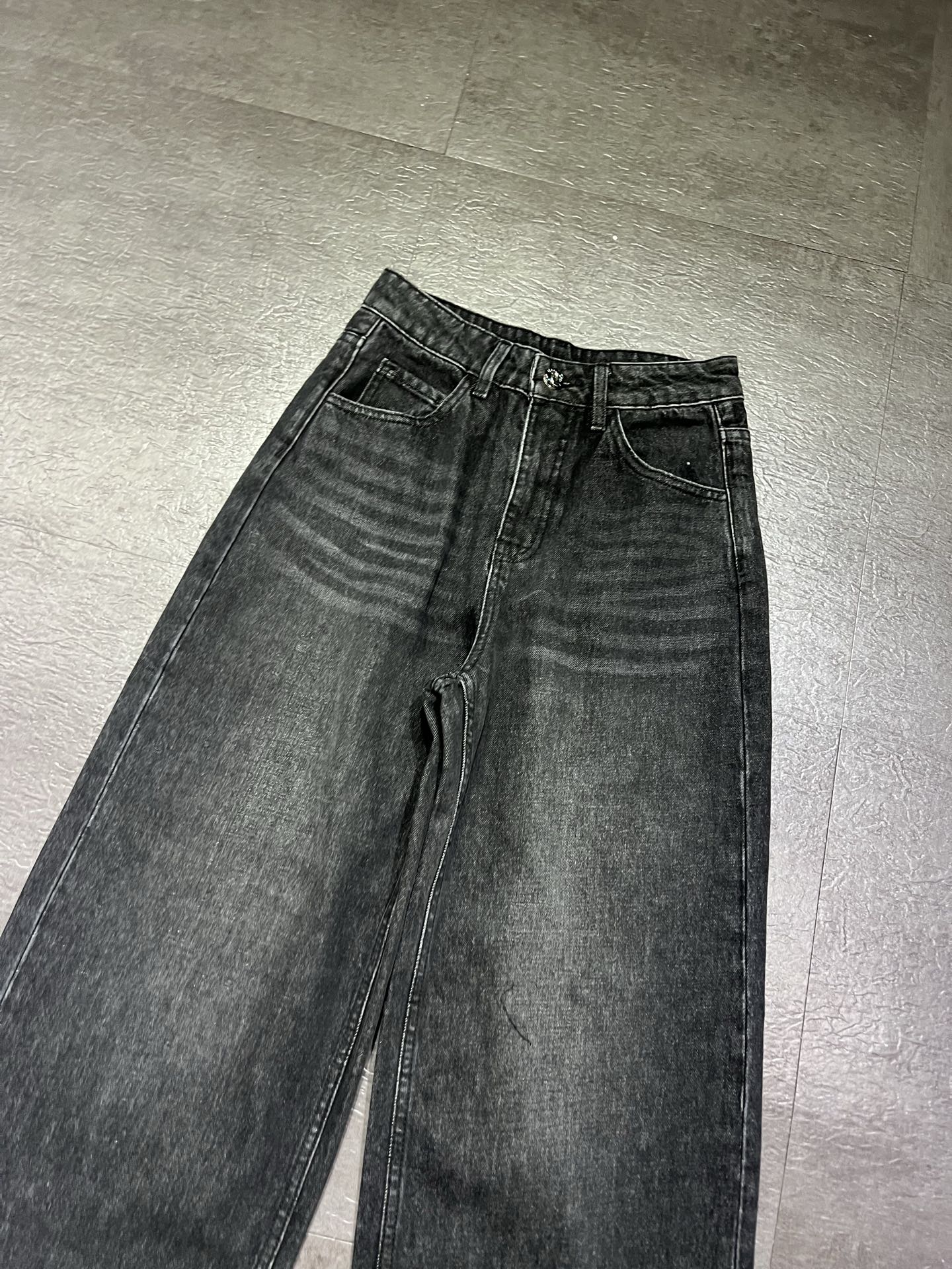 シャネル CCロゴ ワイドレッグ デニムパンツ ブラック 詳細画像 2