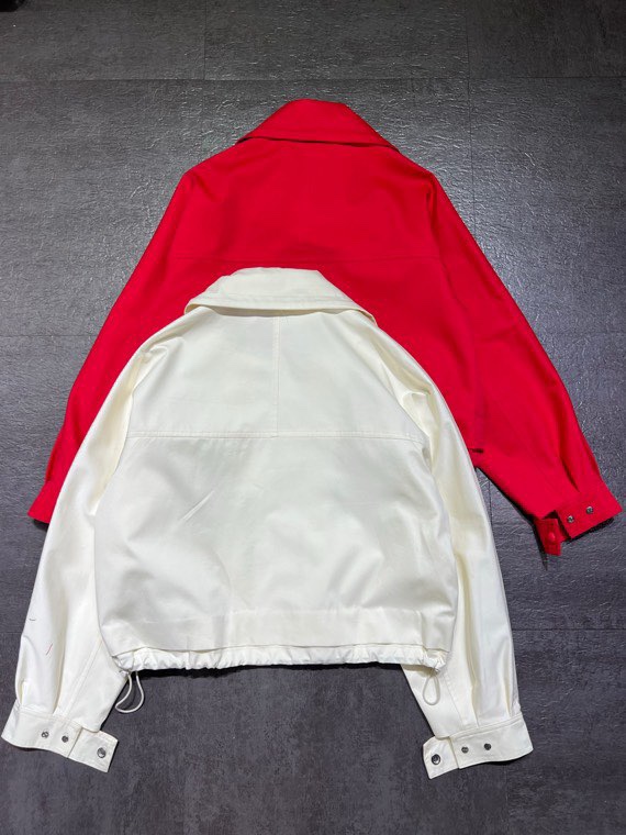 ロエベ コットンシルク混紡 ハイネック ジップアップ ジャケット アイボリー 詳細画像 1