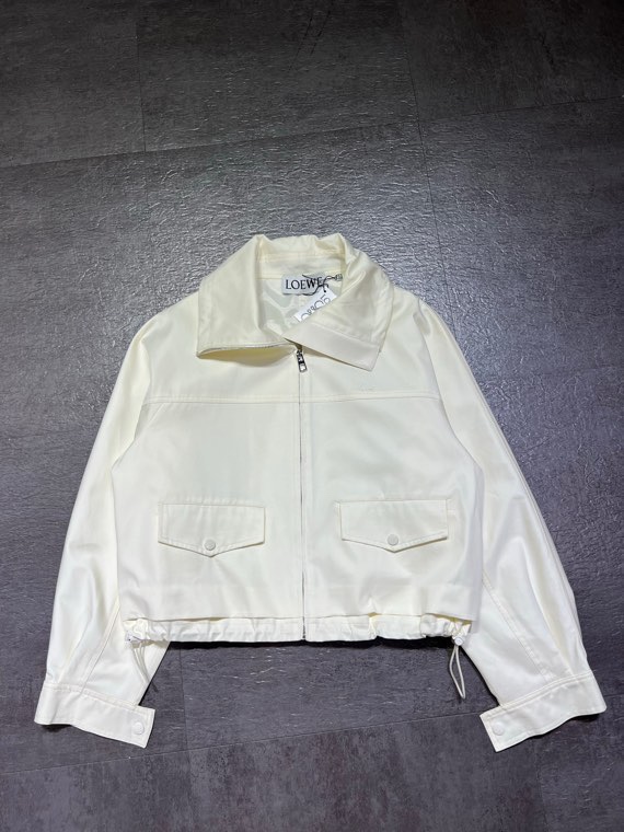 ロエベ コットンシルク混紡 ハイネック ジップアップ ジャケット アイボリー 詳細画像 3