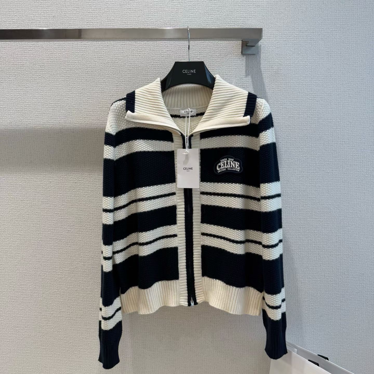 セリーヌ ニットブルゾン ネイビー×オフホワイト 詳細画像 1