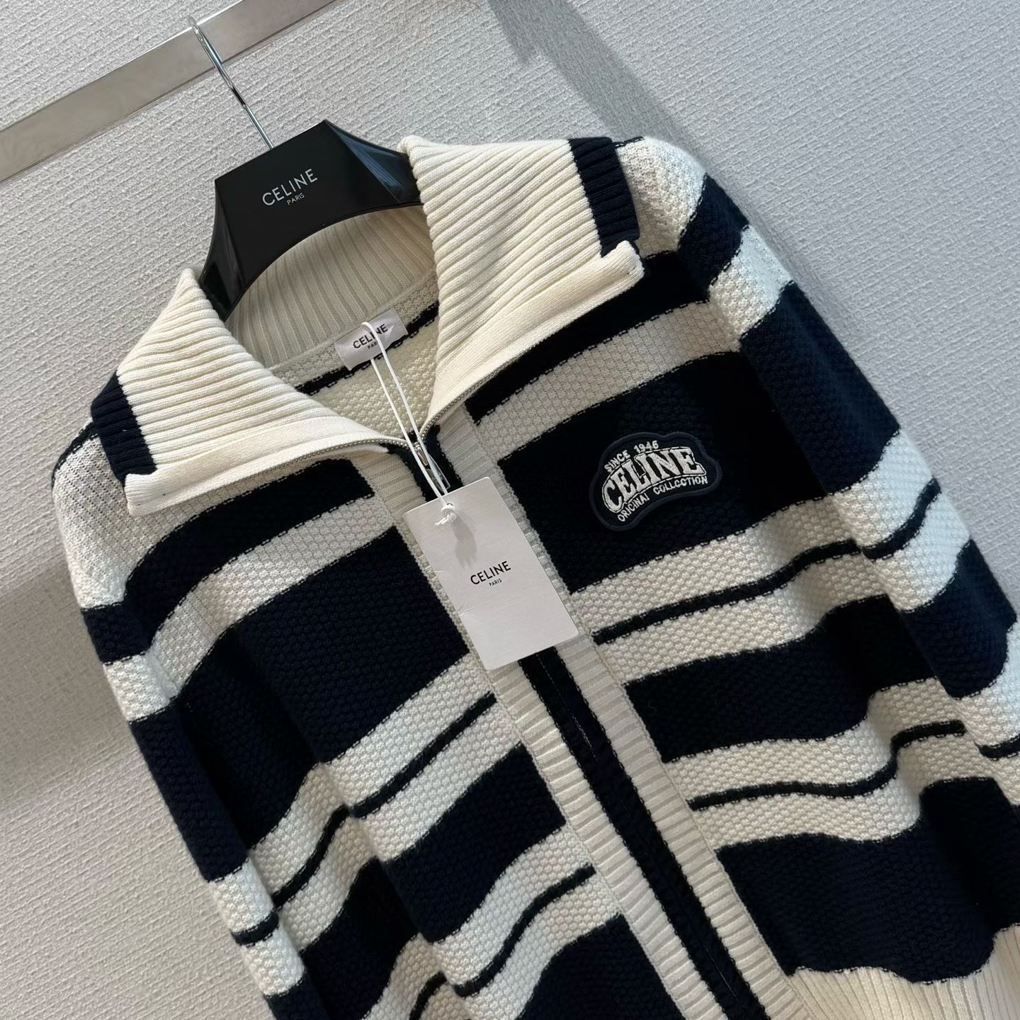 セリーヌ ニットブルゾン ネイビー×オフホワイト 詳細画像 3