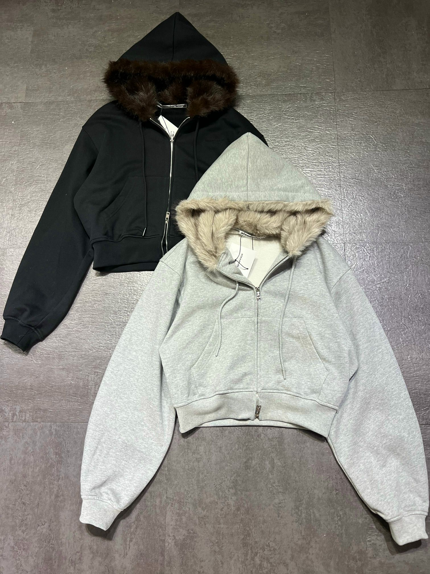 アレキサンダー ワン ファーフード ジップジャケット&パンツ セットアップ ブラック 詳細画像 2