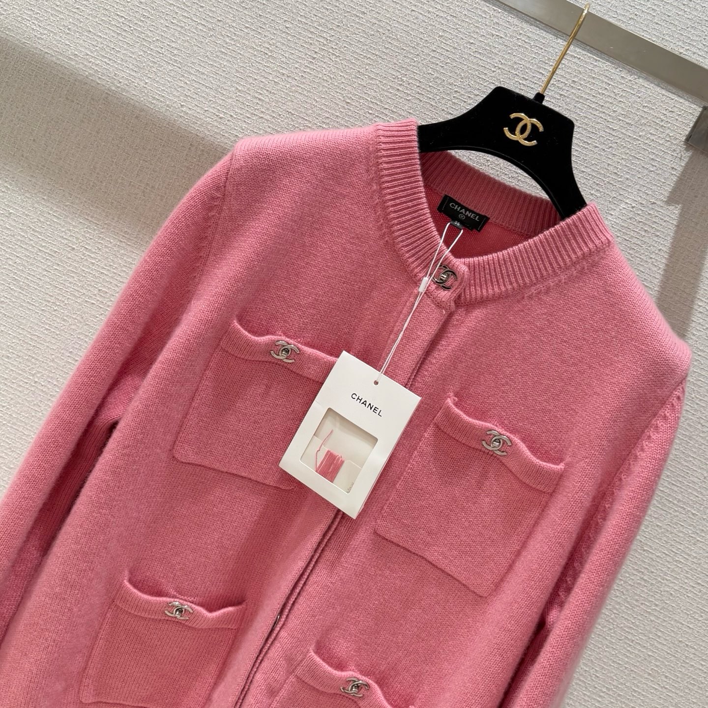 シャネル ブックバッグバックル ニットカーディガン ピンク 詳細画像 3