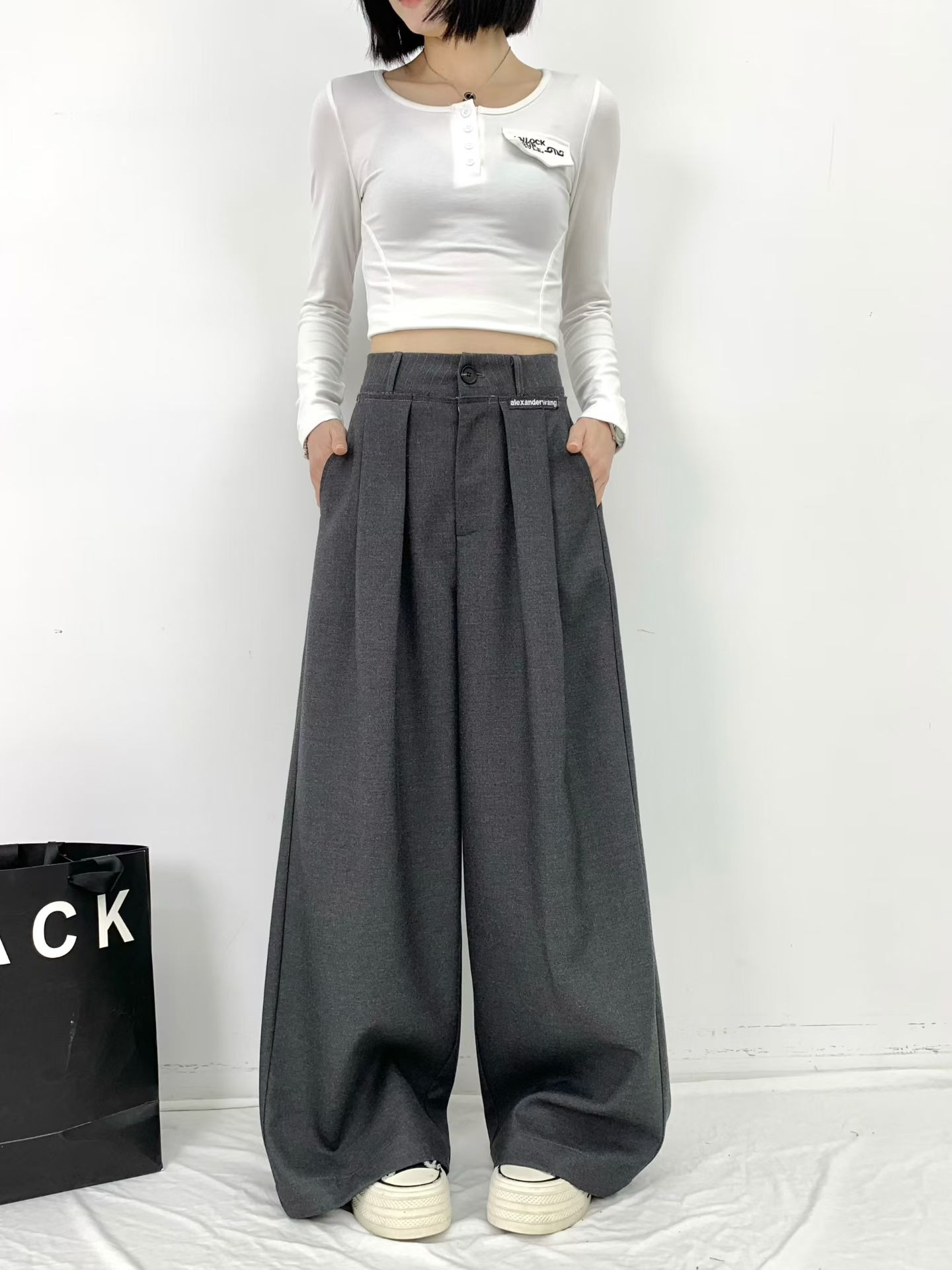 アレキサンダー ワン ウエストパネル ワイドパンツ グレー