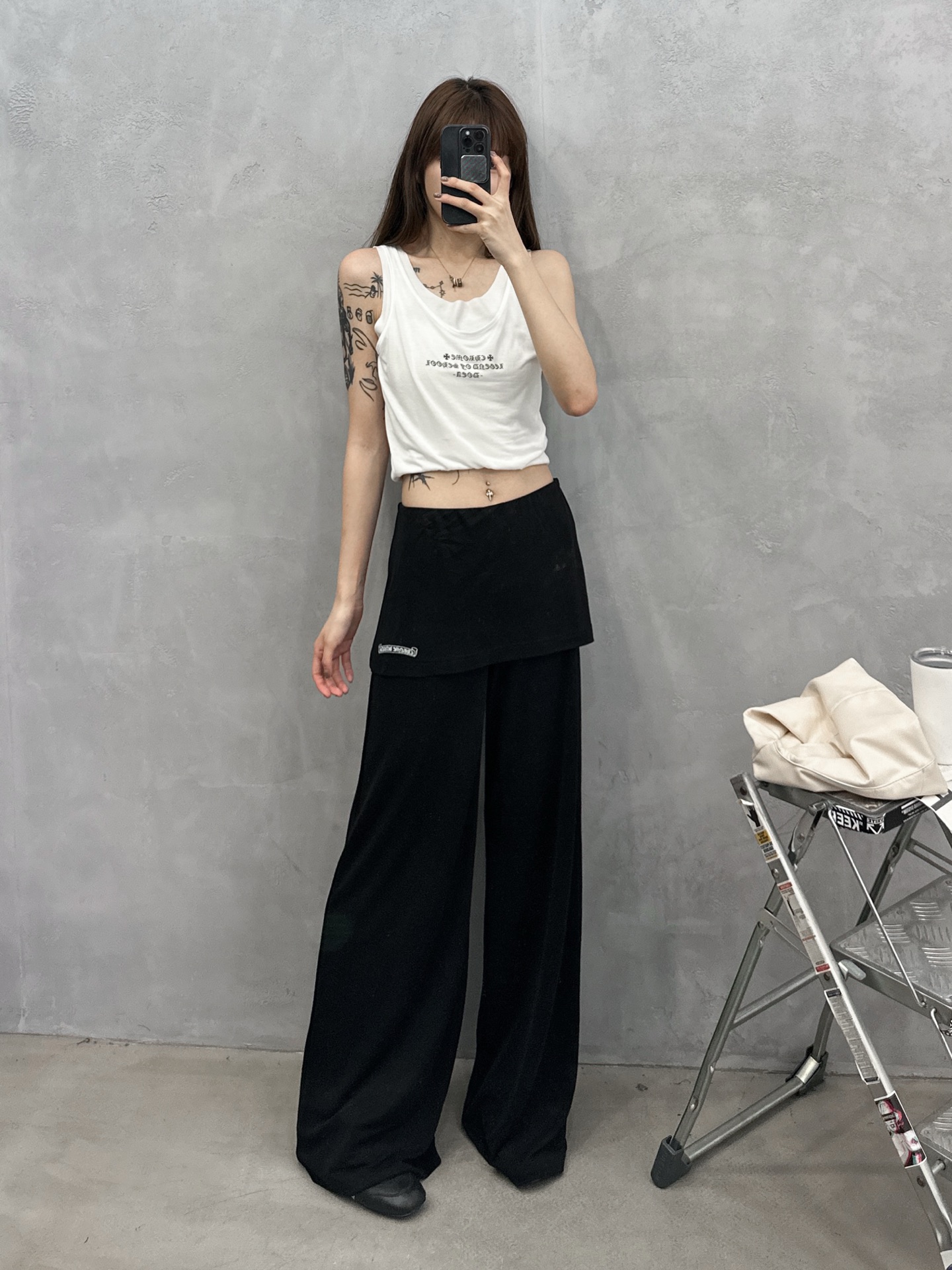 クロムハーツ フェイク重ね着ワイドパンツ ブラック