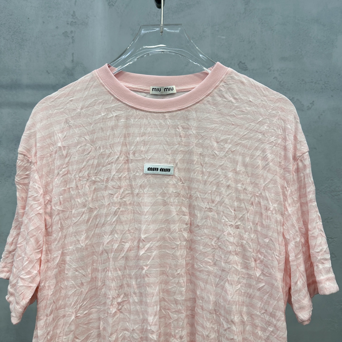 ミュウミュウ 半袖Tシャツ ピンク ストライプジャガード 詳細画像 3