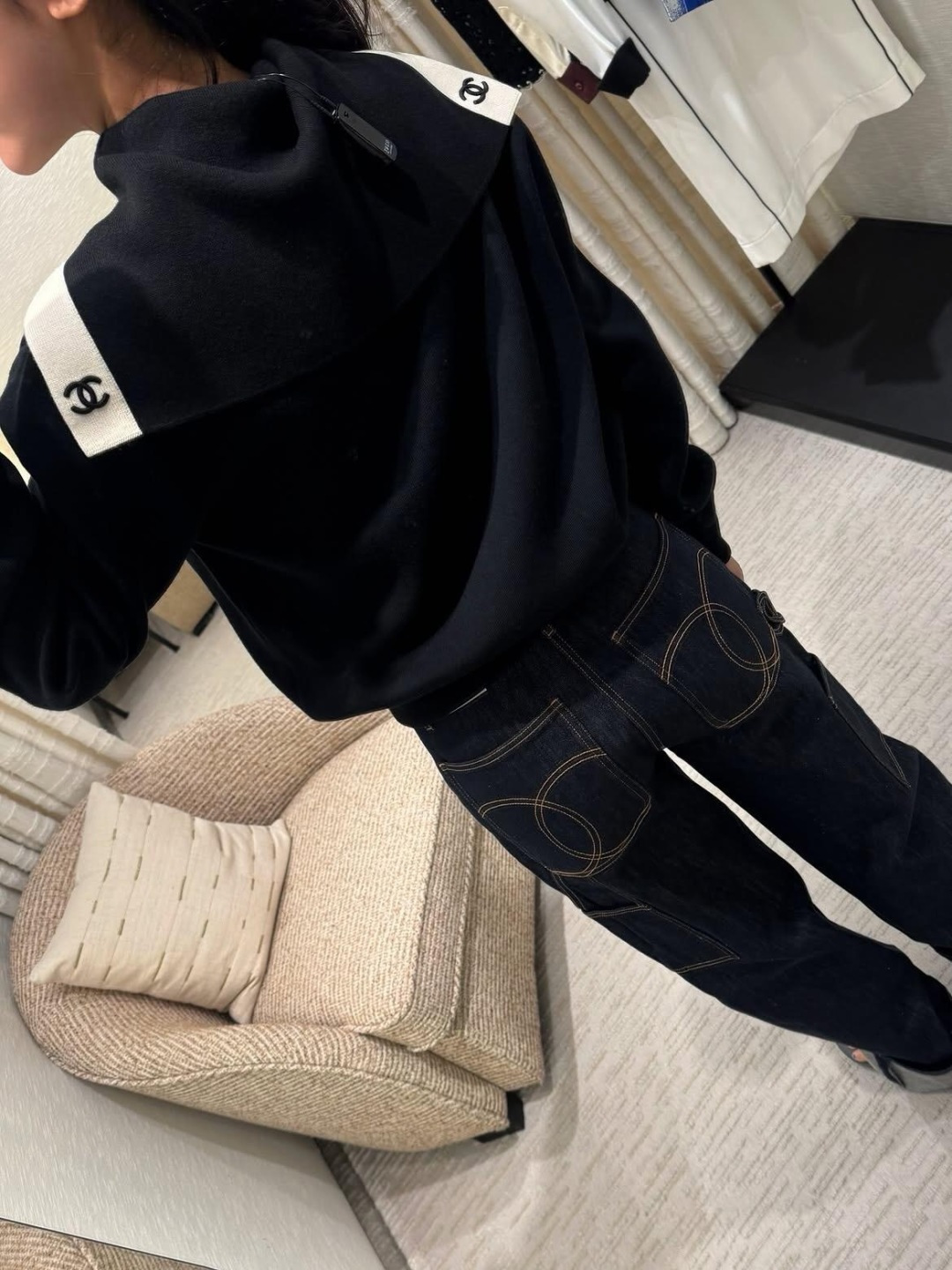 シャネル ウォッシュ加工 ワイドレッグ カーゴデニムパンツ ダークインディゴ CS336834828 詳細画像 1