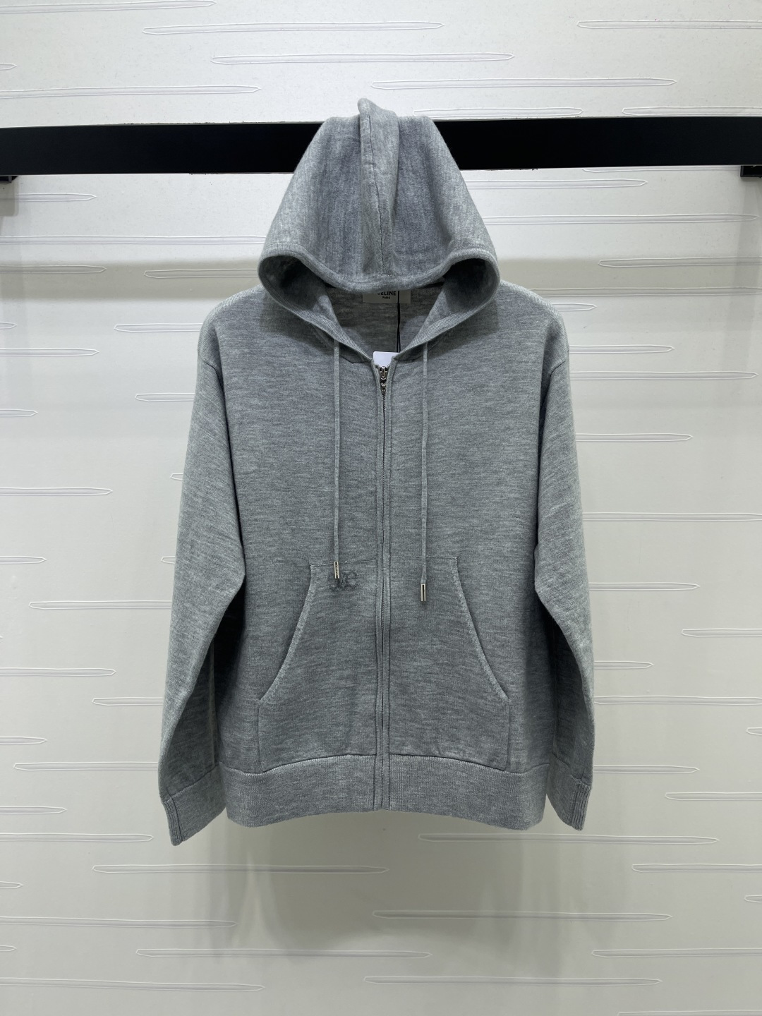 セリーヌ フーデッドジップニットカーディガン グレー 詳細画像 1