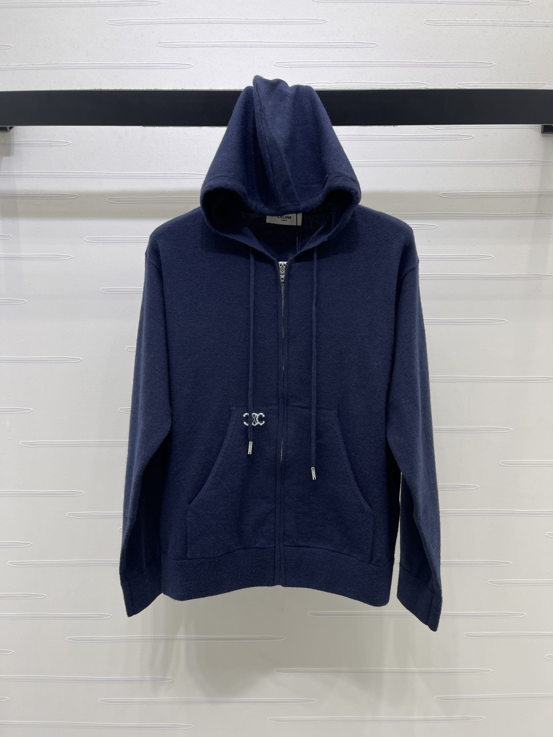 セリーヌ フーデッド ジップ ニットカーディガン ネイビー 詳細画像 1