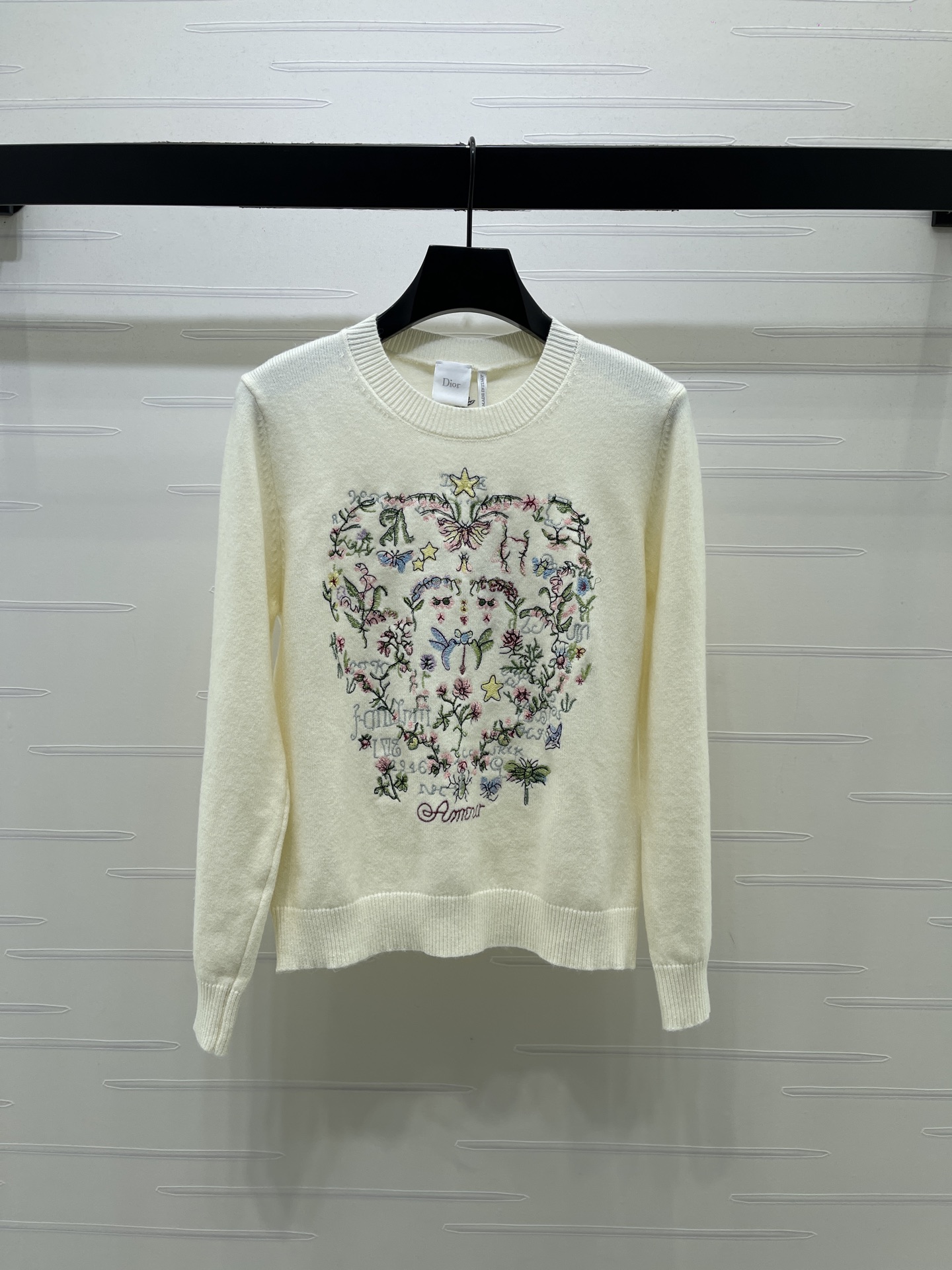 ディオール フローラル刺繍 クルーネックニットセーター アイボリー 詳細画像 2