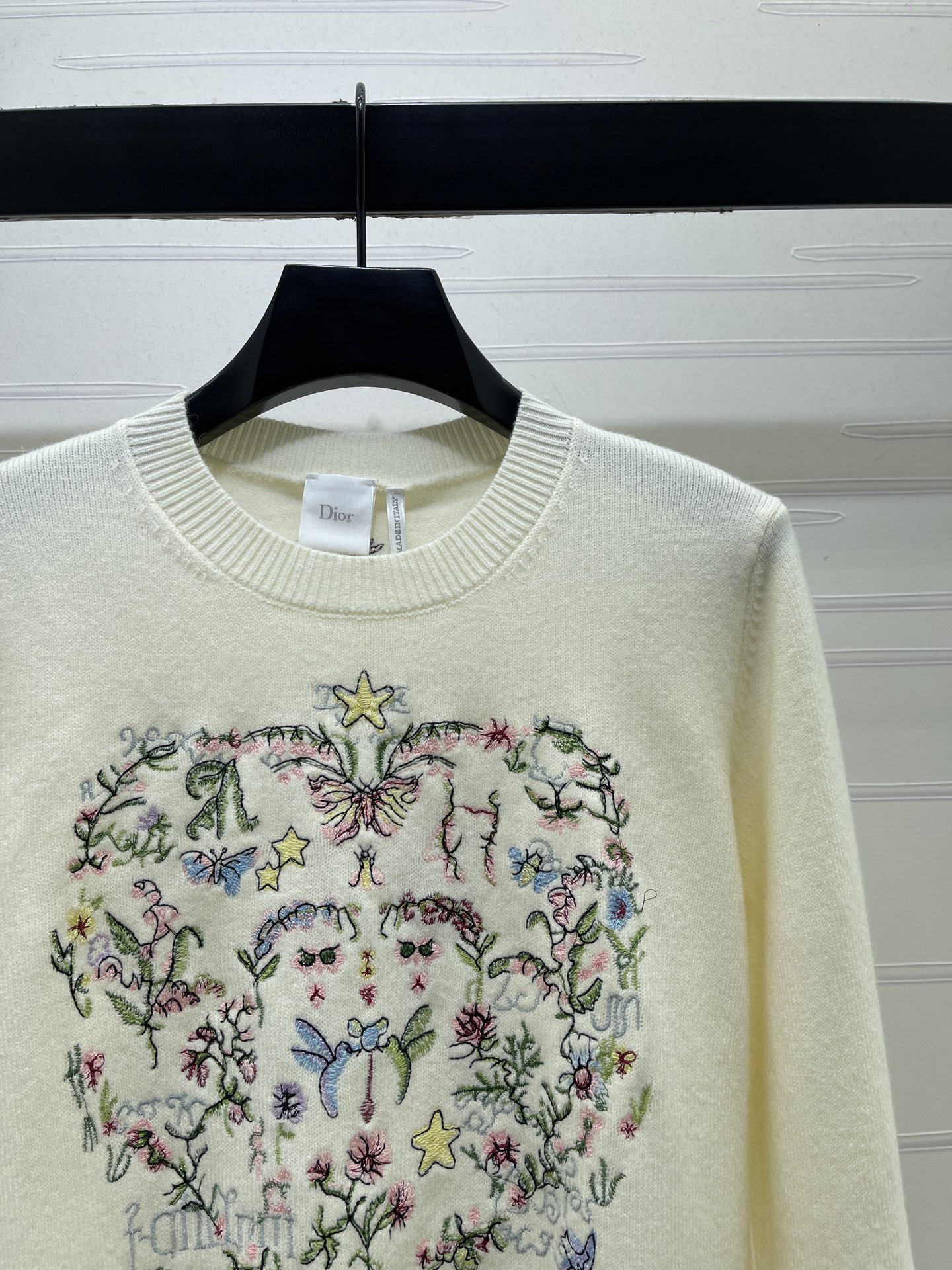 ディオール フローラル刺繍 クルーネックニットセーター アイボリー 詳細画像 3