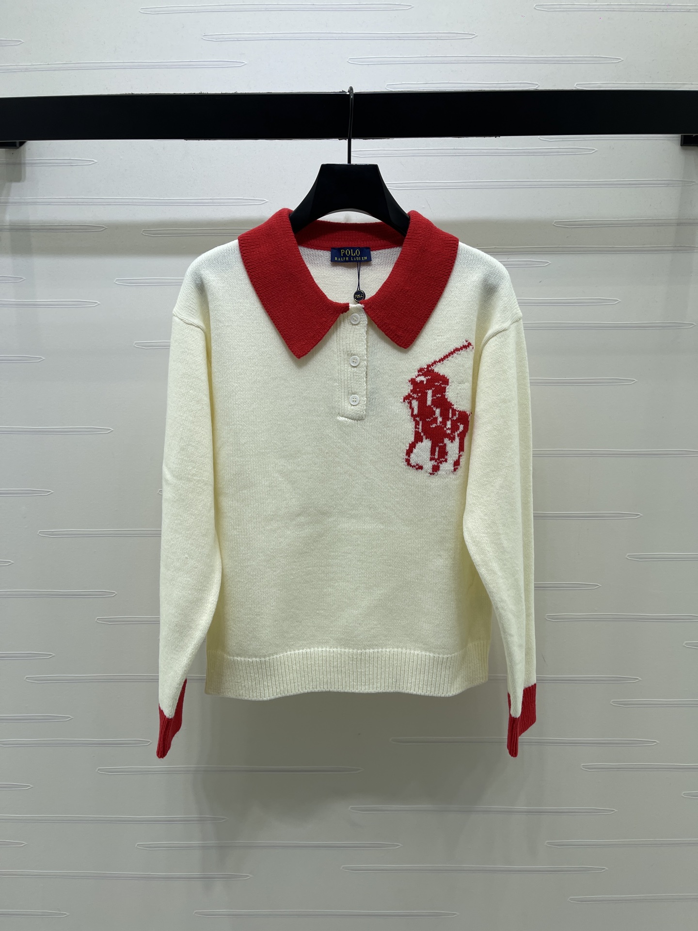 ポロ ラルフ ローレン 配色襟ニット長袖トップス アイボリー× 詳細画像 2
