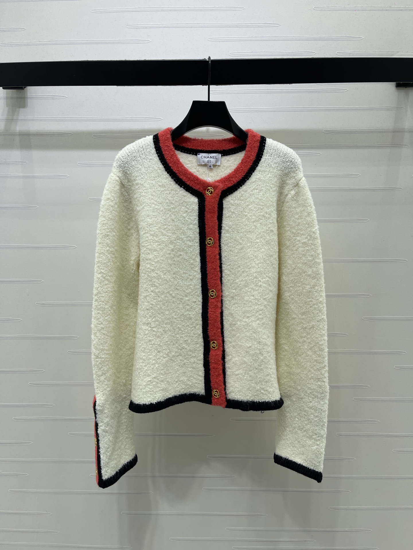 シャネル カラーブロック ニットカーディガン アイボリー×レッド× 詳細画像 2