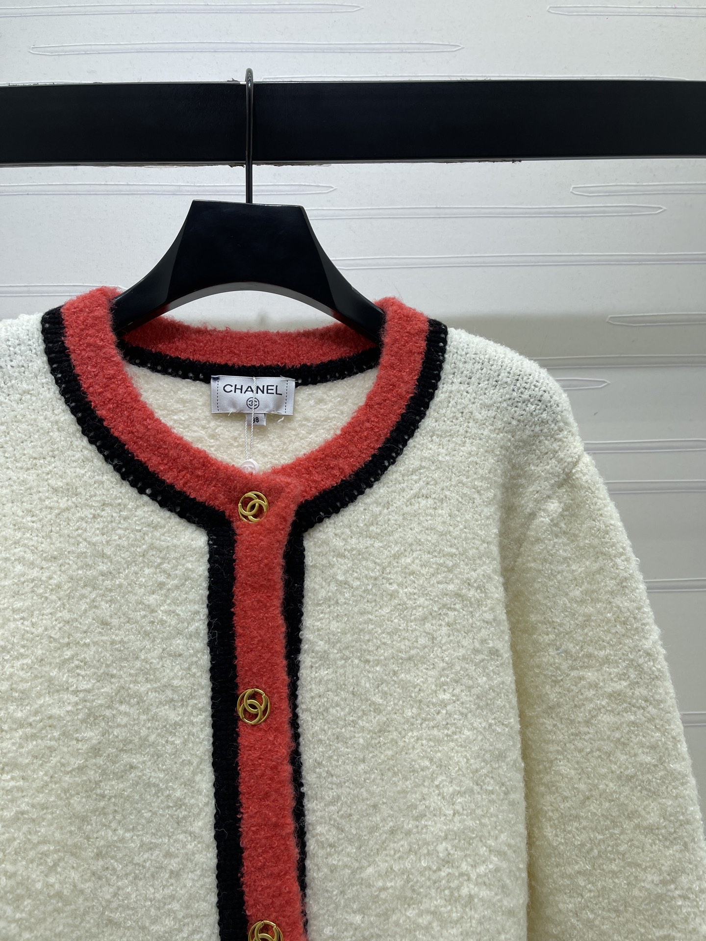 シャネル カラーブロック ニットカーディガン アイボリー×レッド× 詳細画像 3