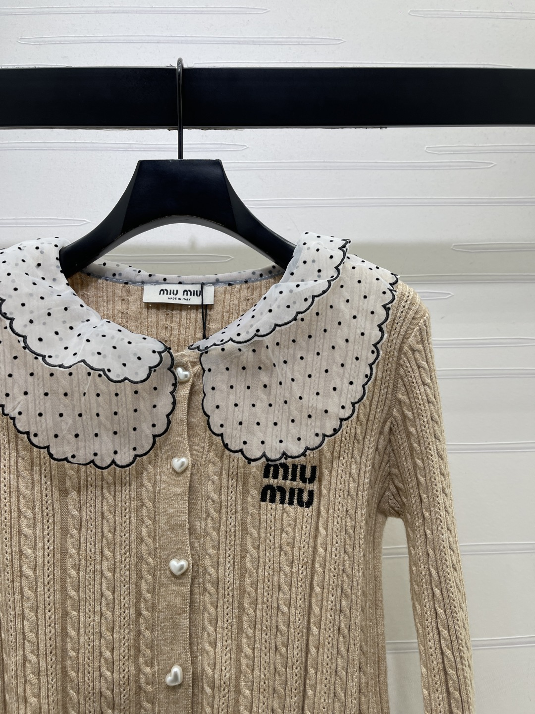 ミュウミュウ ドット柄シフォン襟ニットカーディガン 詳細画像 3