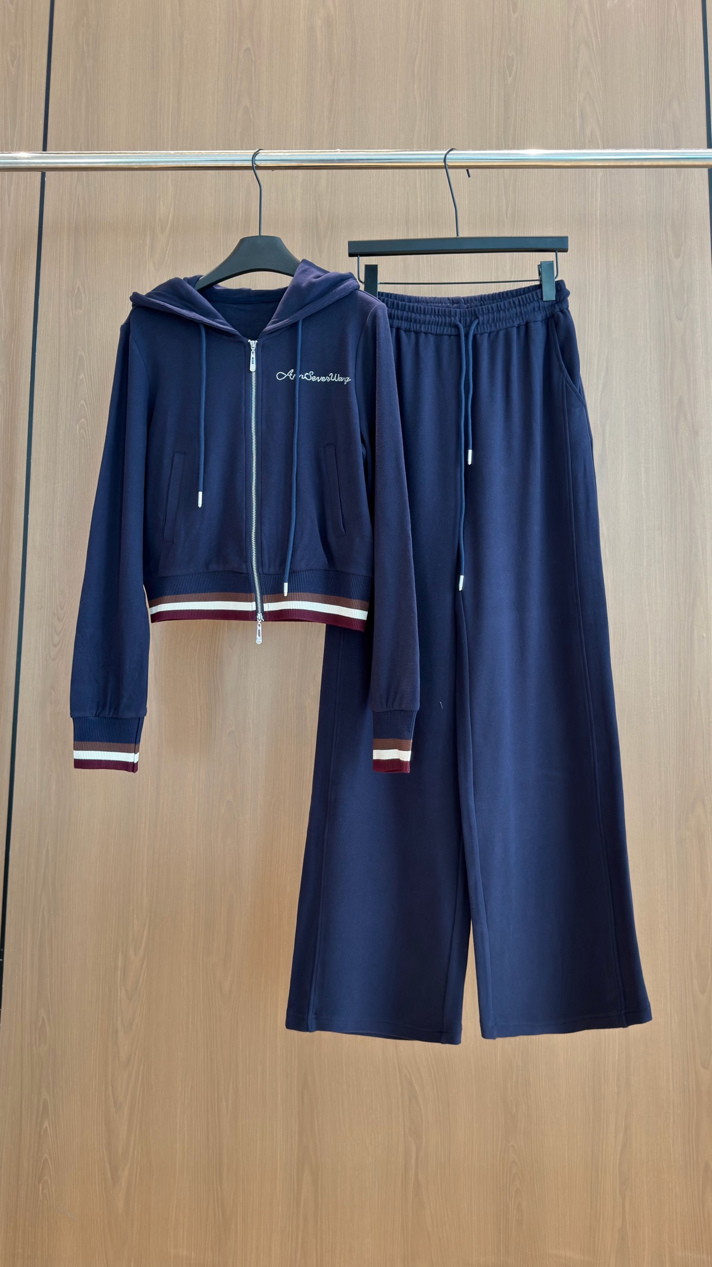 フード付きダブルジップジャケット&パンツセット ブルー 詳細画像 1