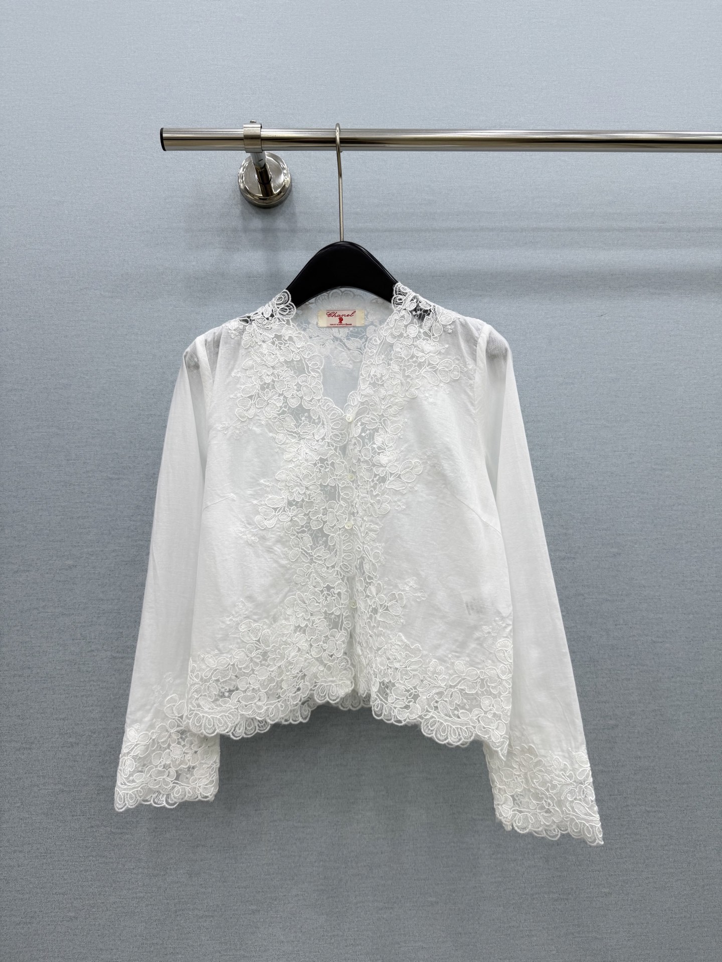 ラミー水溶レース刺繍シャツ ホワイト 詳細画像 1
