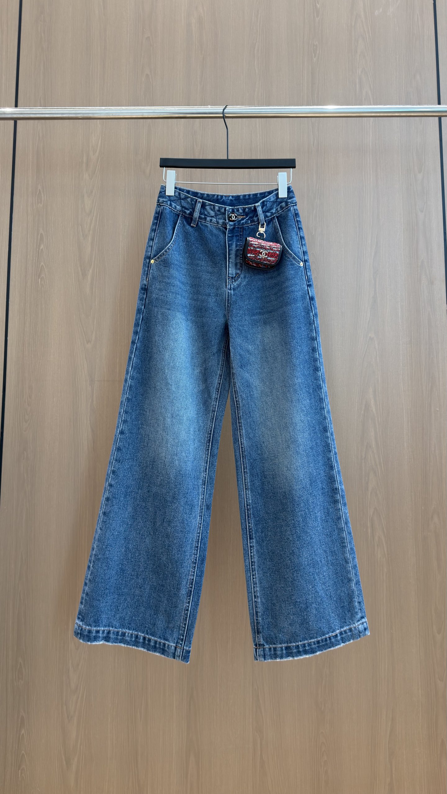 デザイン装飾ストレートデニムパンツ ブルー 詳細画像 1