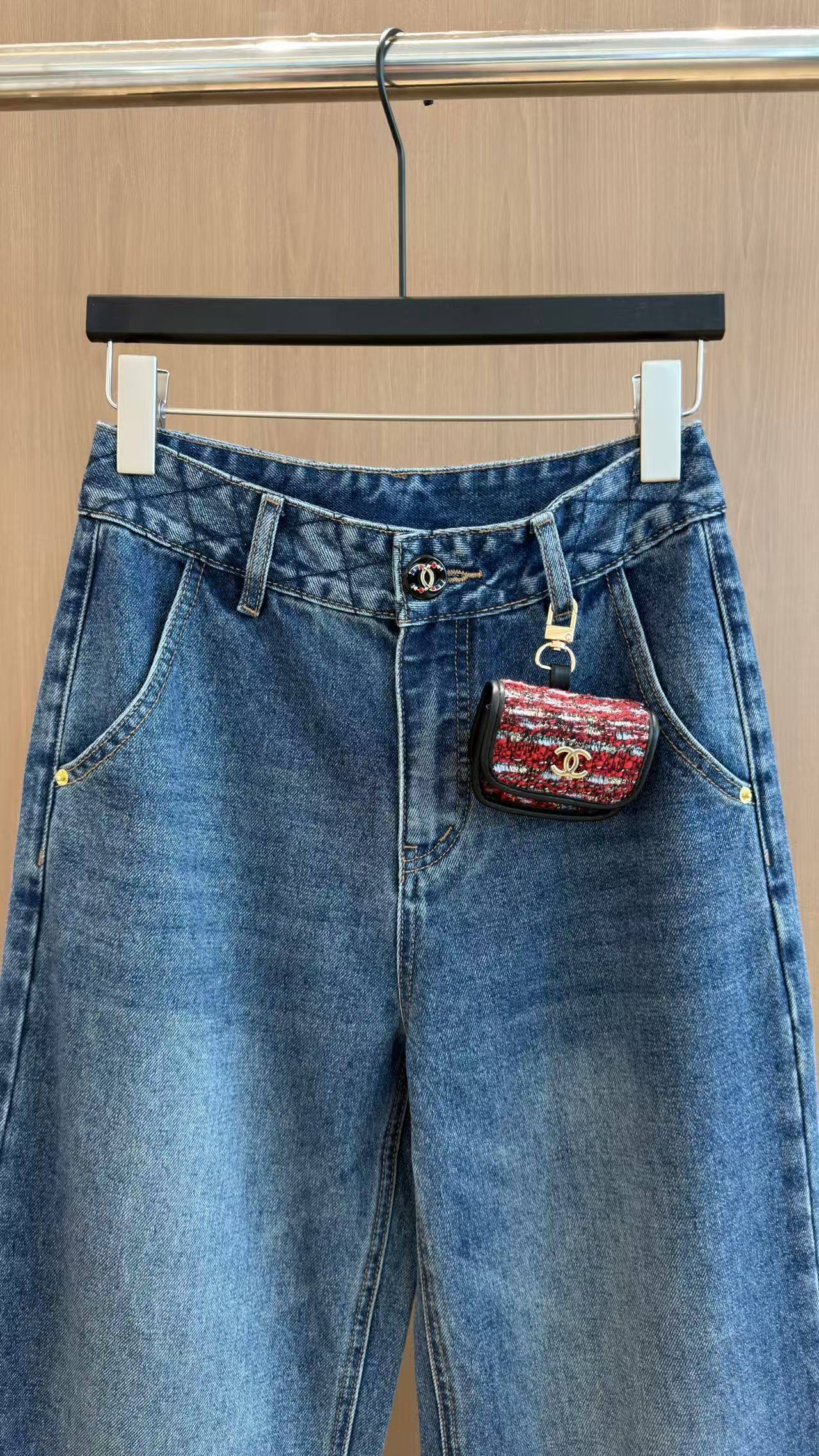 デザイン装飾ストレートデニムパンツ ブルー 詳細画像 3