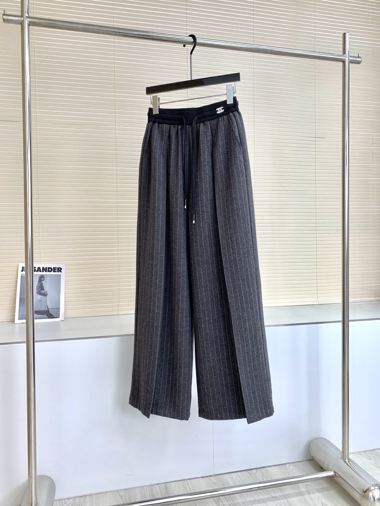 ストライプ ワイドパンツ グレー 詳細画像 1