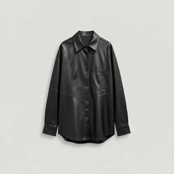 ラムレザー シャツジャケット ブラック