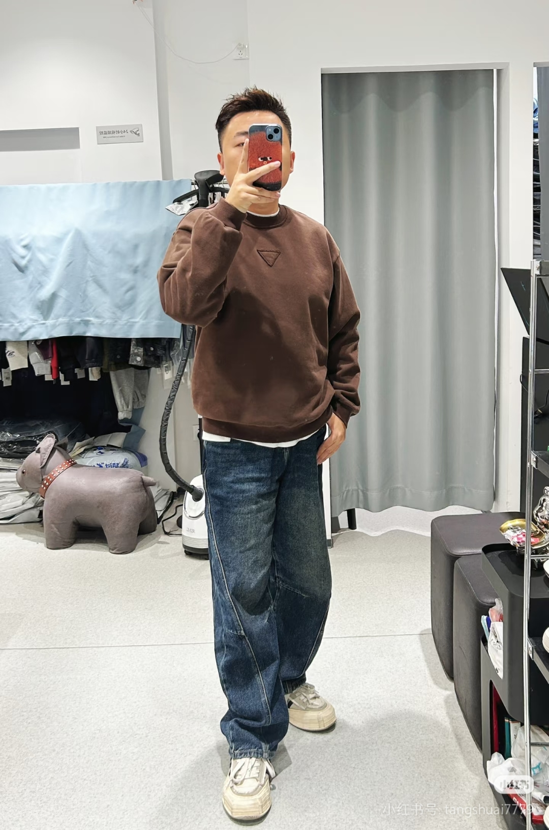 トライアングルパッチ ダメージ加工 長袖Tシャツ ブラウン CS336826028 詳細画像 3