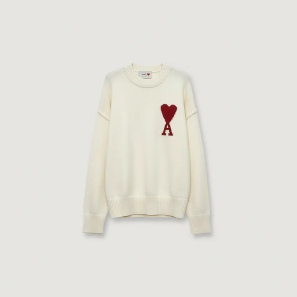 アミ ハートロゴADCクルーネックウールブレンドセーター レッド CC336839028