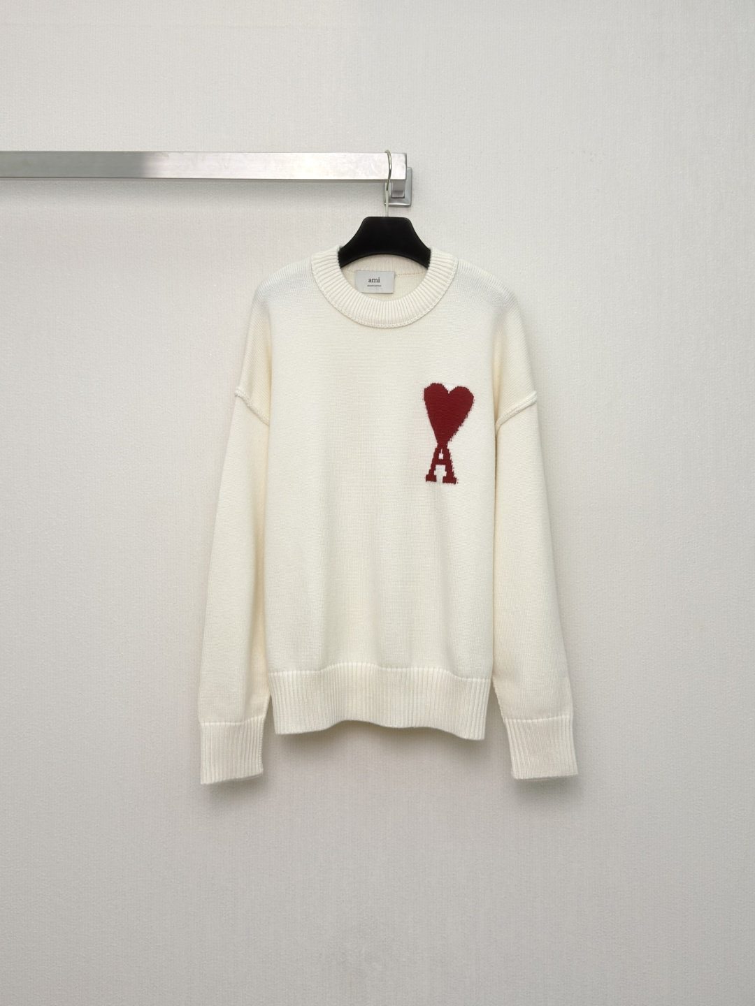 アミ ハートロゴADCクルーネックウールブレンドセーター レッド CC336839028 詳細画像 1