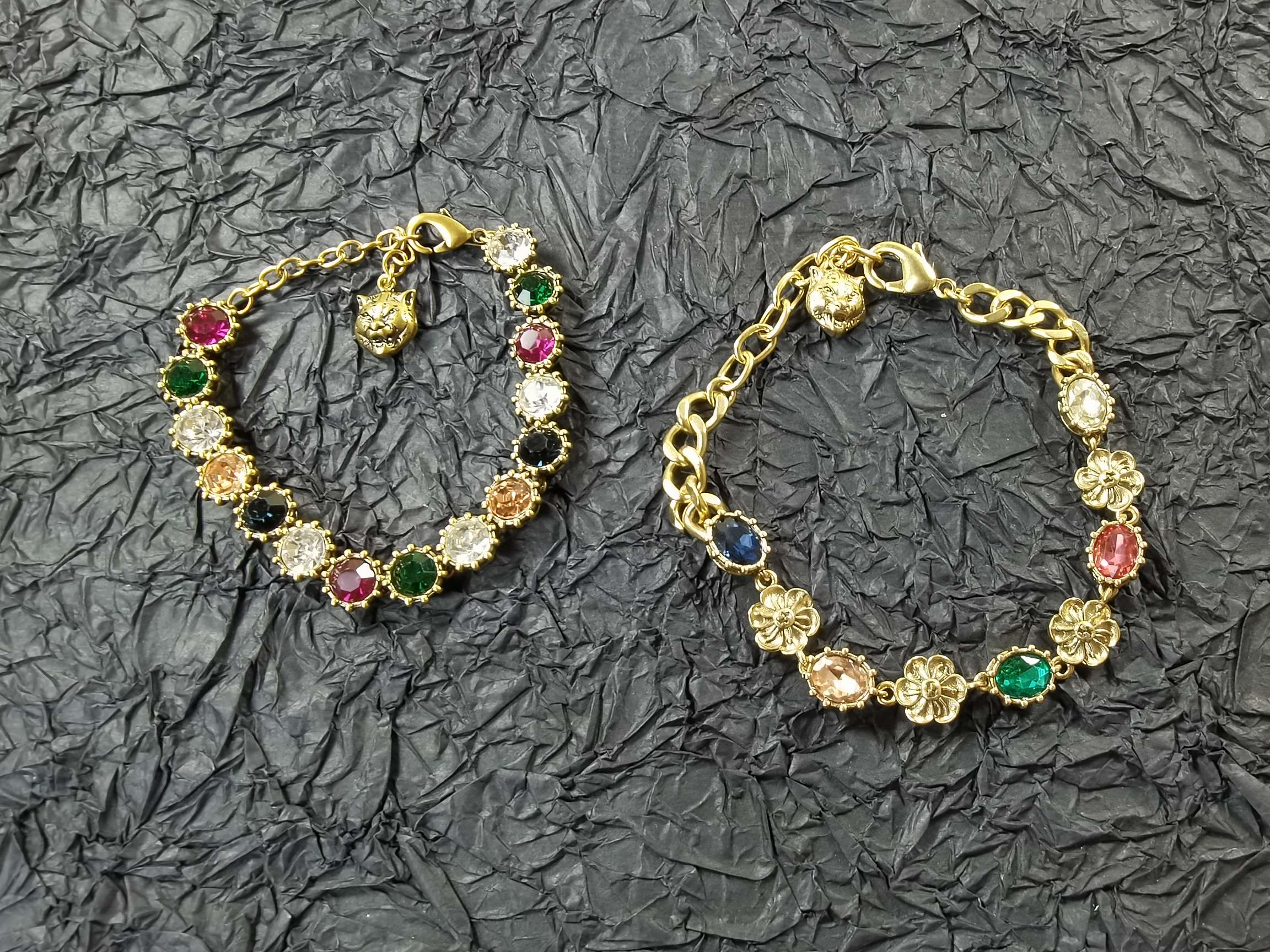 グッチ クリスタル フラワー チェーン ブレスレット ゴールド／マルチカラー 詳細画像 1