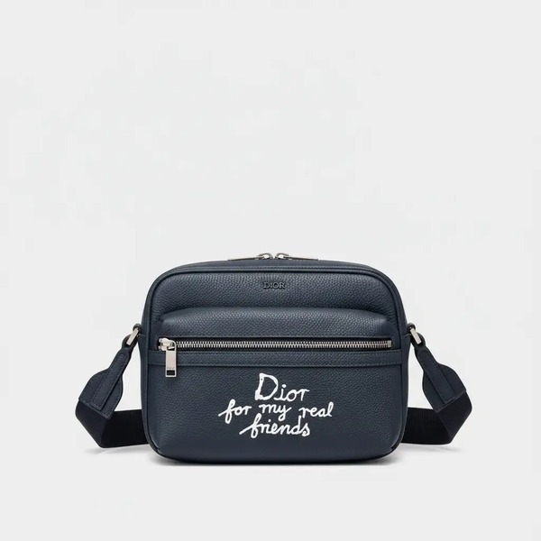 ディオール DIOR AND HYLTON NEL ライダー 2.0 ジップ メッセンジャーバッグ グレインドカーフ ネイビーブルー 1ESPO340FRY