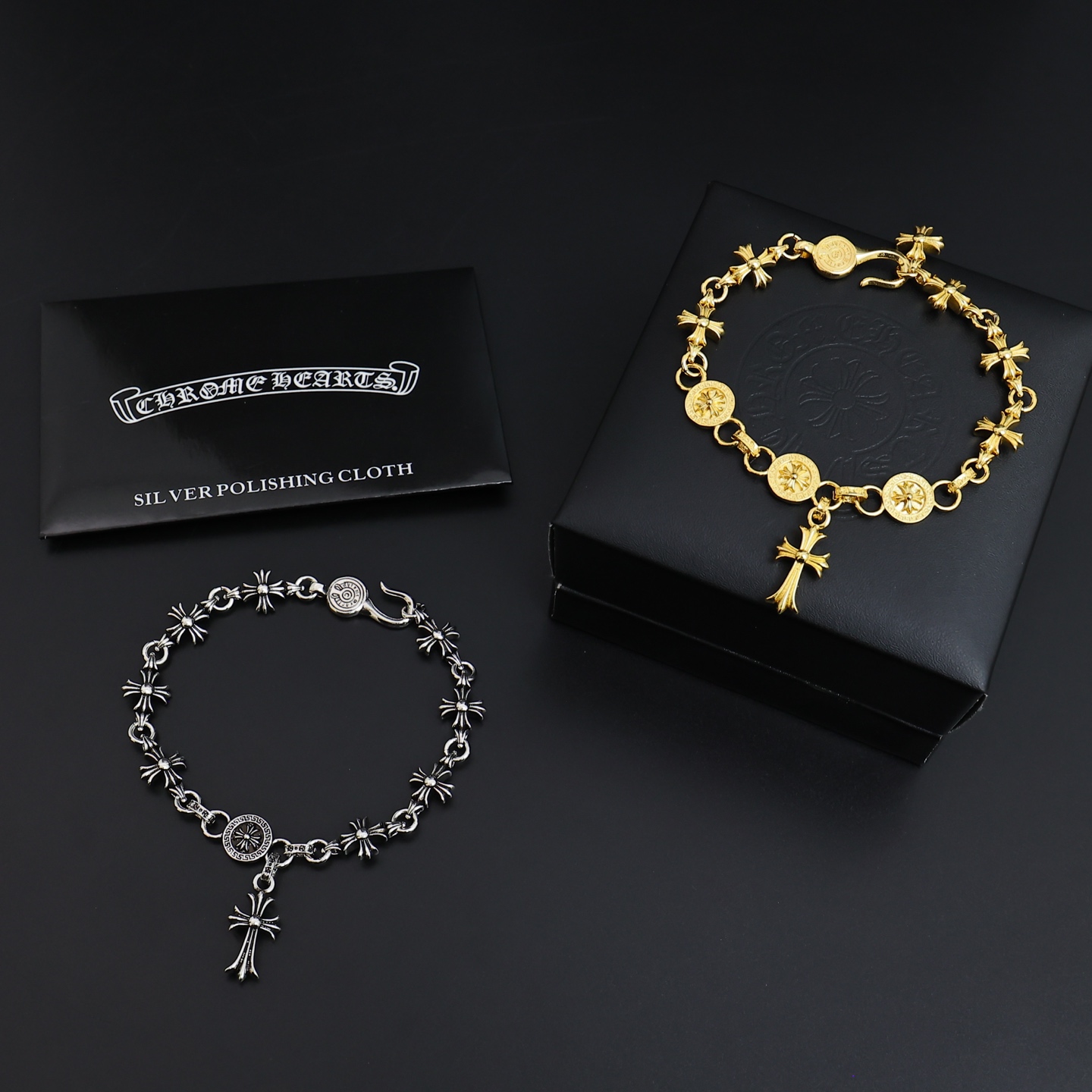 クロムハーツ タイニーCHプラス クロスチャーム リンク ブレスレット シルバー/ゴールド 詳細画像 1
