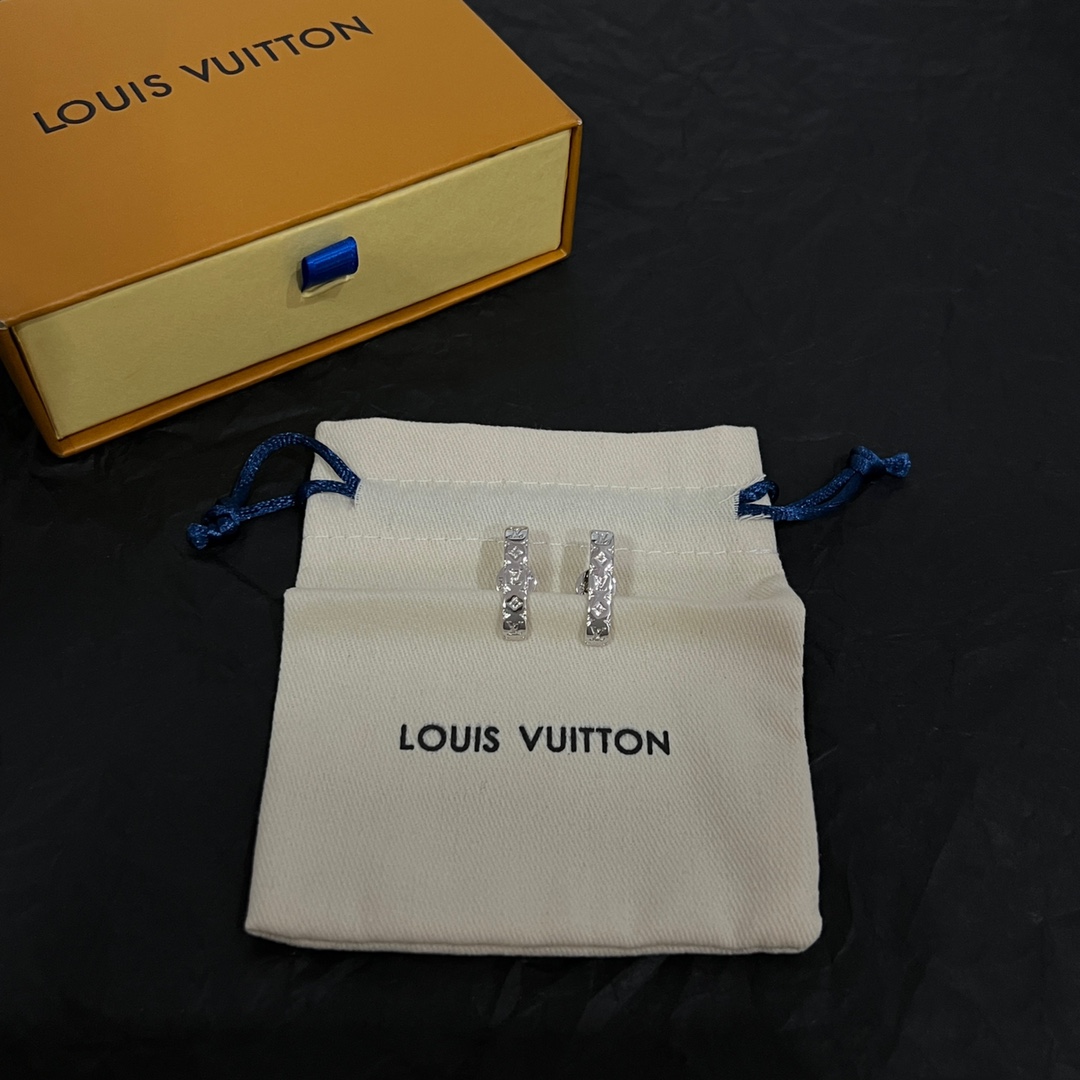 ルイ・ヴィトン LV モノグラム クリスタル フープ ピアス シルバー 詳細画像 1