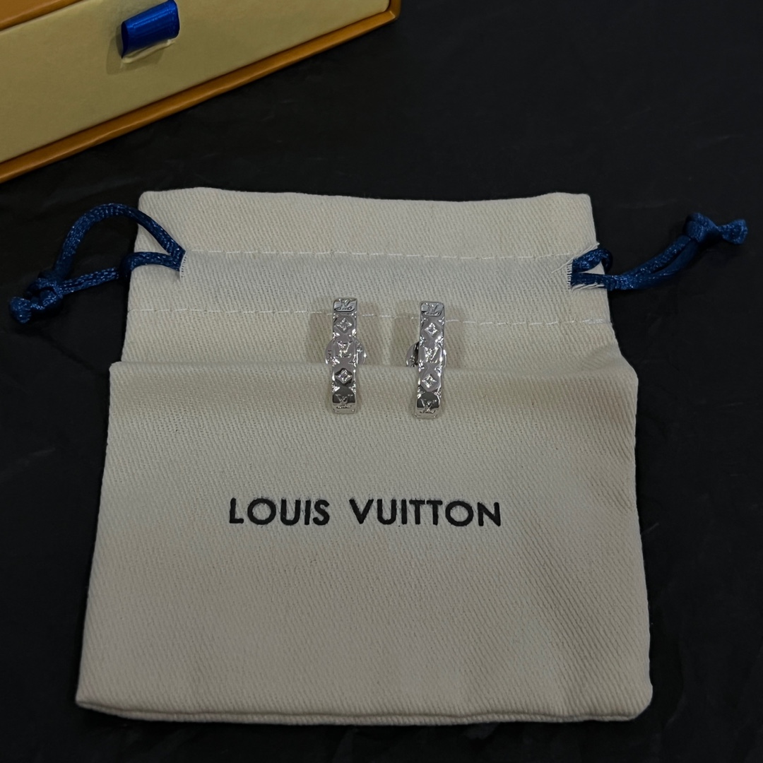ルイ・ヴィトン LV モノグラム クリスタル フープ ピアス シルバー 詳細画像 2